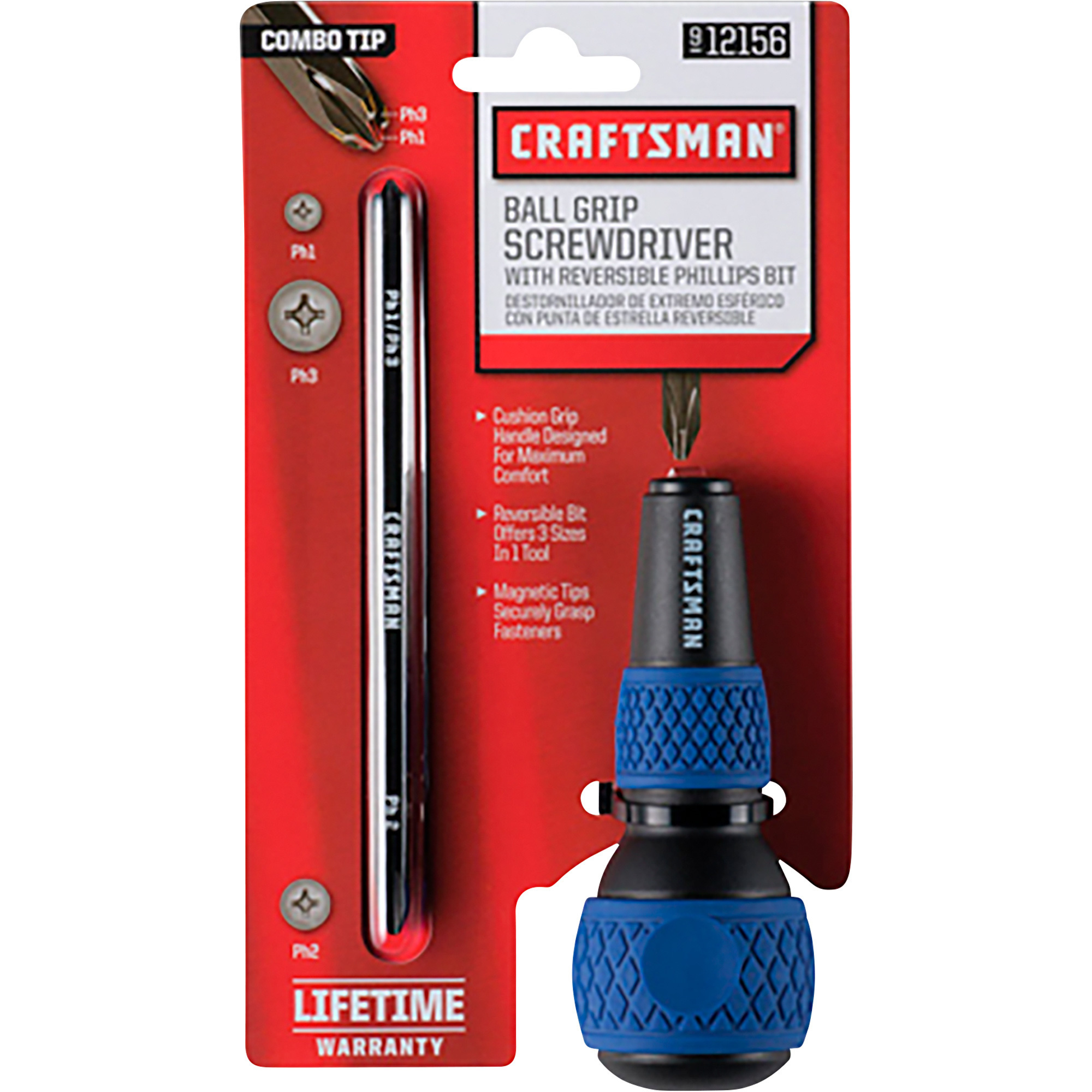Craftsman Ball Grip Screwdriver with Reversible Philips Bit — Blue